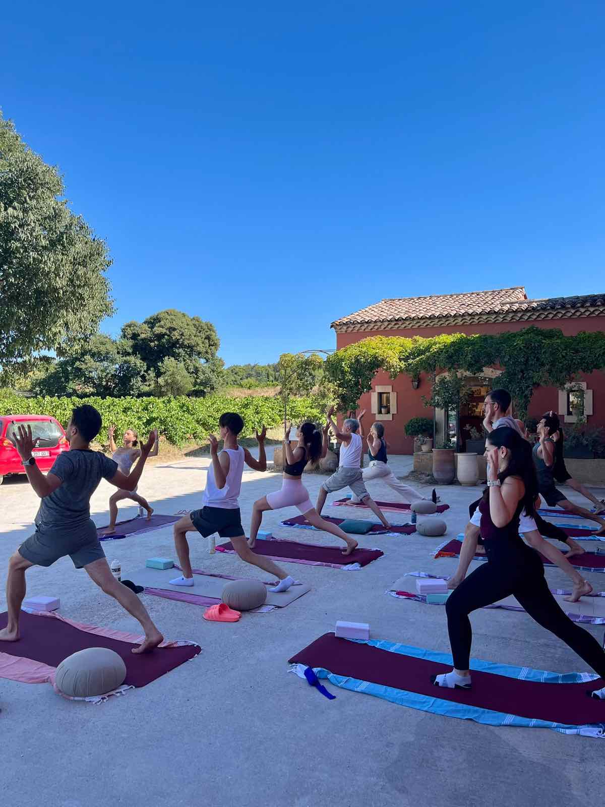Enchaînement de yoga vinyasa lors d'un cours du matin